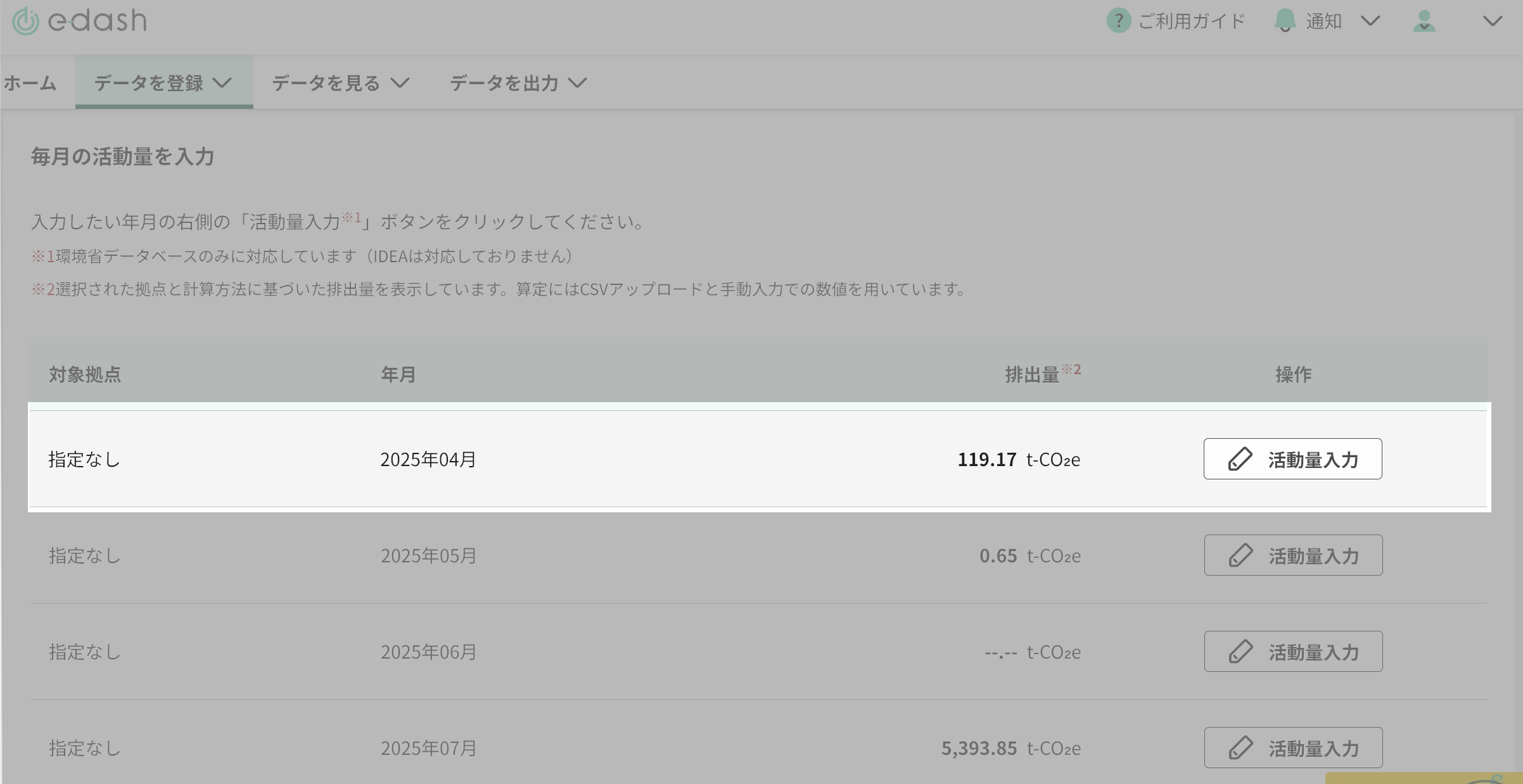 毎月の活動量を入力